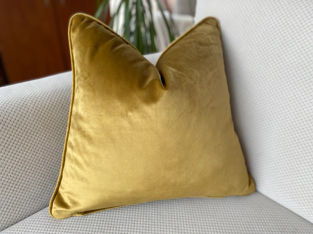 Any Size Gold Yellow Velvet Pillow , Mustard Velvet Cushion, Accent Velvet Throw Pillow With Pipi... | Etsy (US)
