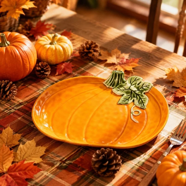 geerera Ceramic Pumpkin Shaped Serving Plate, Fall Harvest Platter with Glazed Finish, Thanksgivi... | Walmart (US)