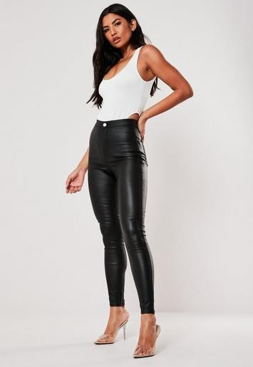 Missguided - Petite Black Vice High Waisted Coated Skinny Jeans | Missguided (US & CA)