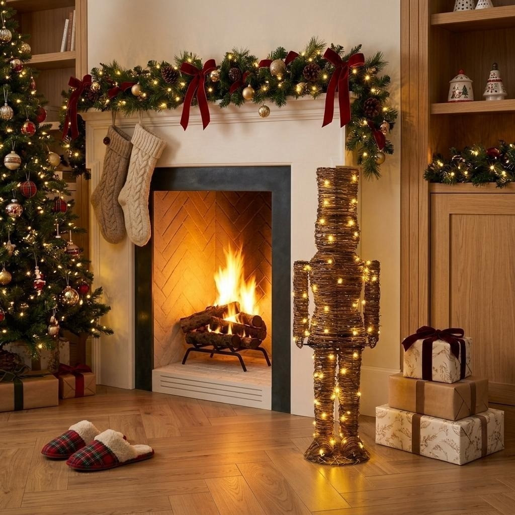 Add an organic, cozy holiday glow by the fireplace with this pre-lit woven nutcracker.#holidaydecor #christmasinspo #cozyhome #christmaslights

#LTKSeasonal #LTKHome