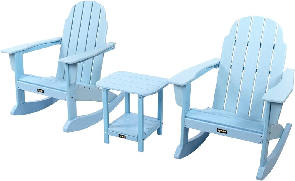 VINGLI Outdoor Rocking Chair Set of 2 with Side Table, Plastic Adirondack Chair Weatherproof HDPE... | Amazon (US)