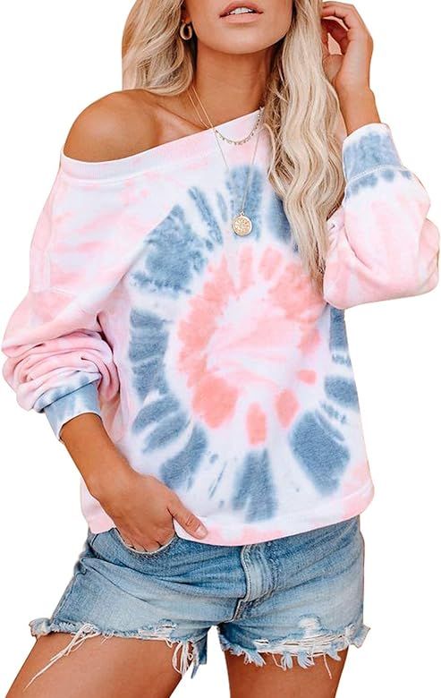 Women's Long Sleeve Tie Dye Print Fashion Casual Loose Tops and Blouses | Amazon (US)