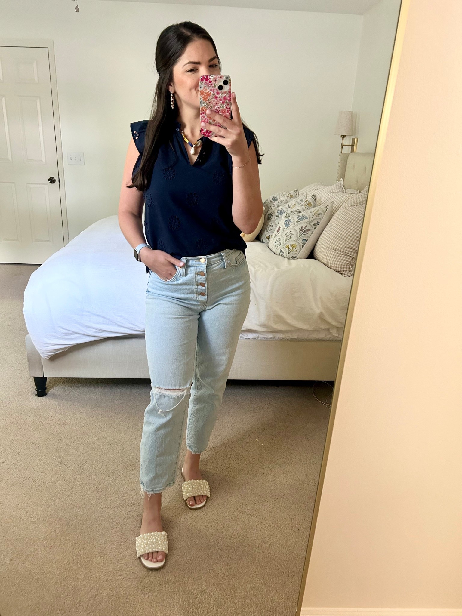 Easy, comfy, and cute — my go-to mom outfit lately. Light denim, a little texture, and pearl slides for a polished touch👏🏻 

#LTKSaleAlert #LTKStyleTip #LTKShoeCrush