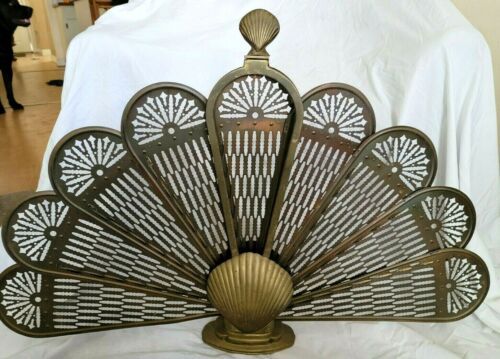 Vintage Fireplace Screen Brass ART DECO Folding Clam Shell Peacock Fan Ornate  | eBay | eBay AU