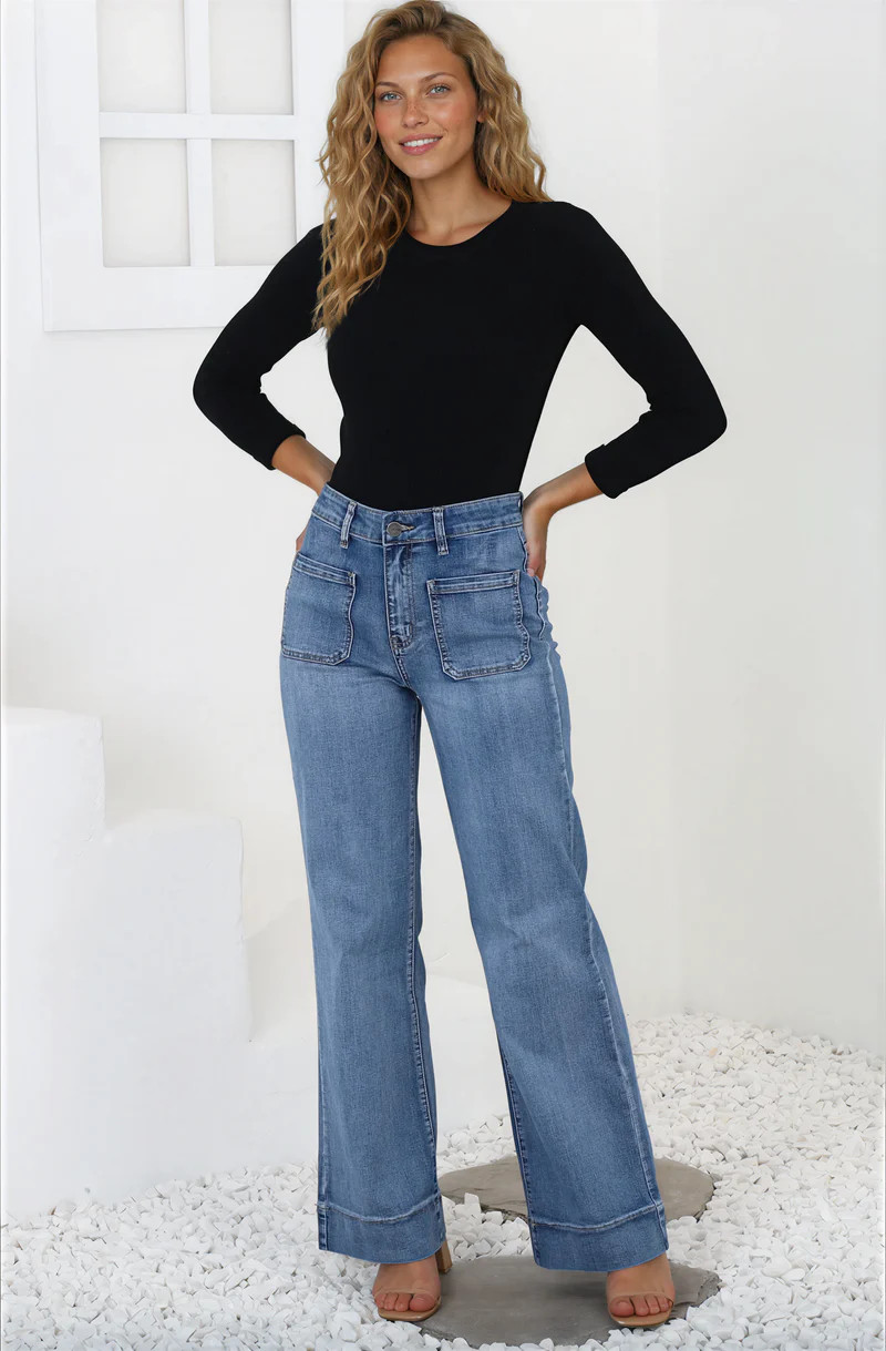 Shop Denim: Cindy Wide Leg Jean in Mid Denim Wash | saltycrush.com | Salty Crush