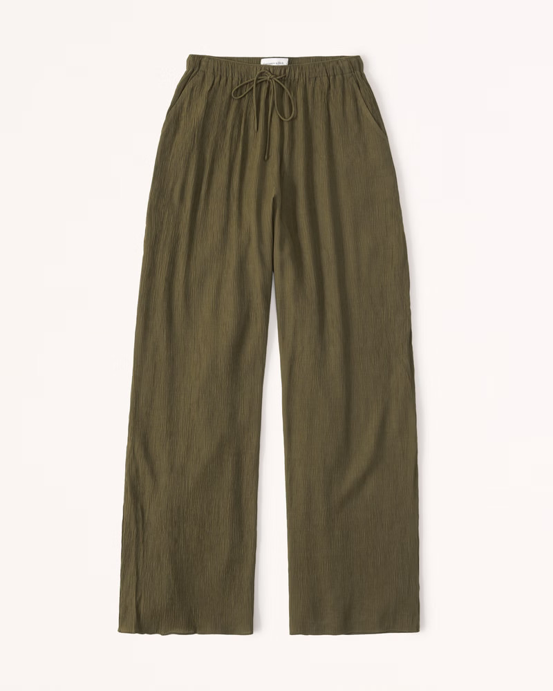 Crinkle Textured Pull-On Wide Leg Pant | Abercrombie & Fitch (US)
