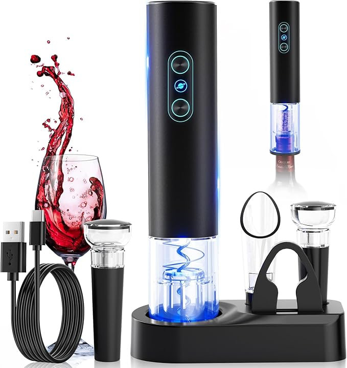 Electric Wine Opener, Rechargeable Cordless Wine Accessories, Stainless Steel Cordless Automatic ... | Amazon (US)