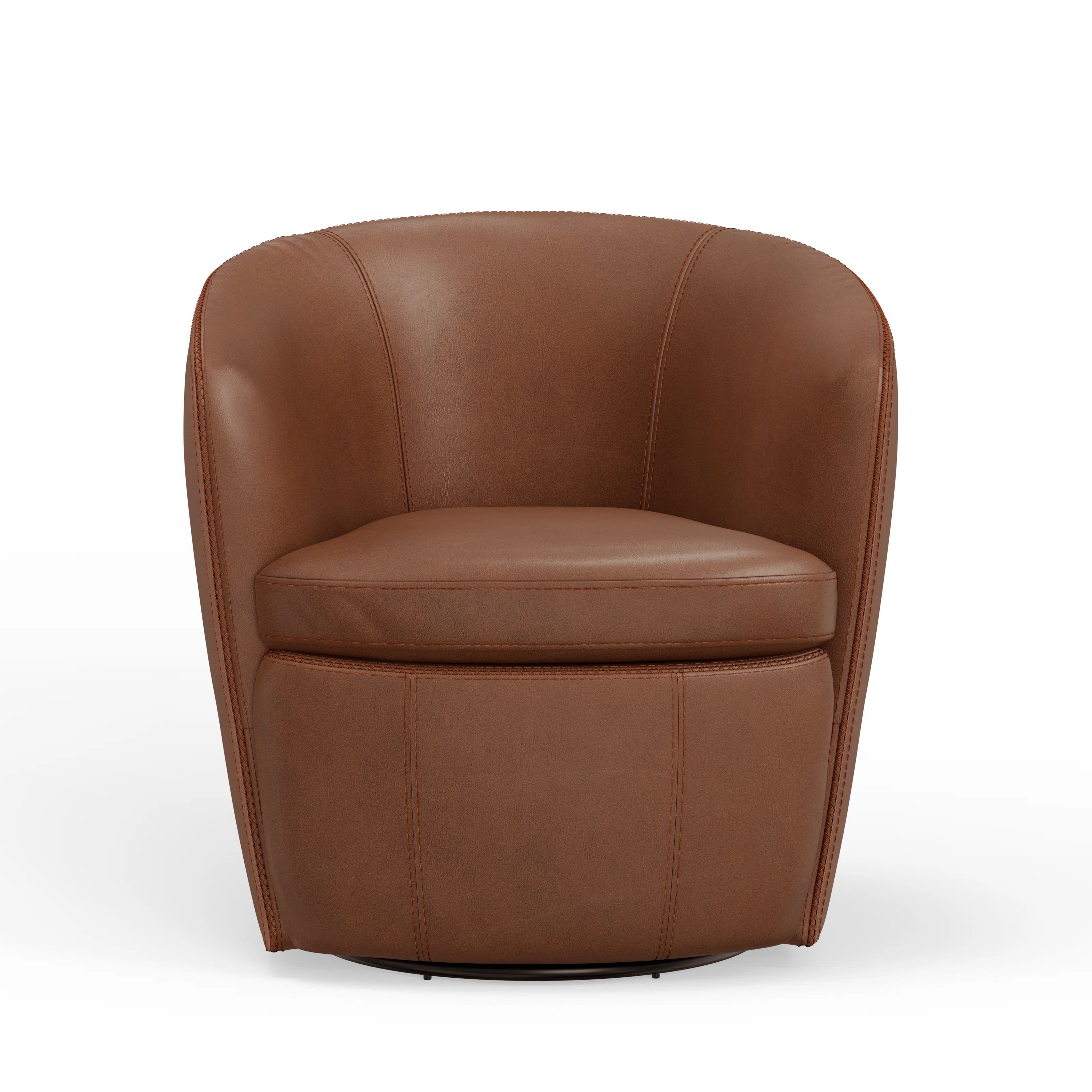 Azurdee Top Grain 100% Genuine Italian Leather Swivel Barrel Chair | Wayfair North America