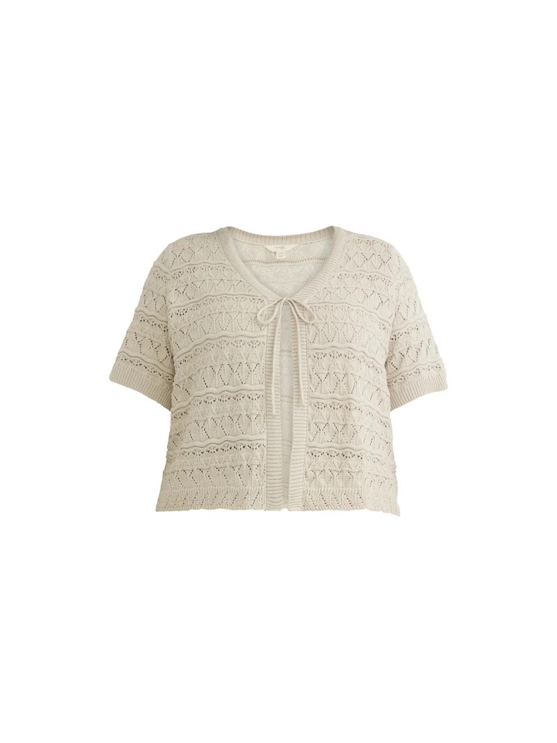 Terra & Sky Women's Plus Pointelle Open Front Cardigan with Short Sleeves, Sizes 0X-5X | Walmart (US)
