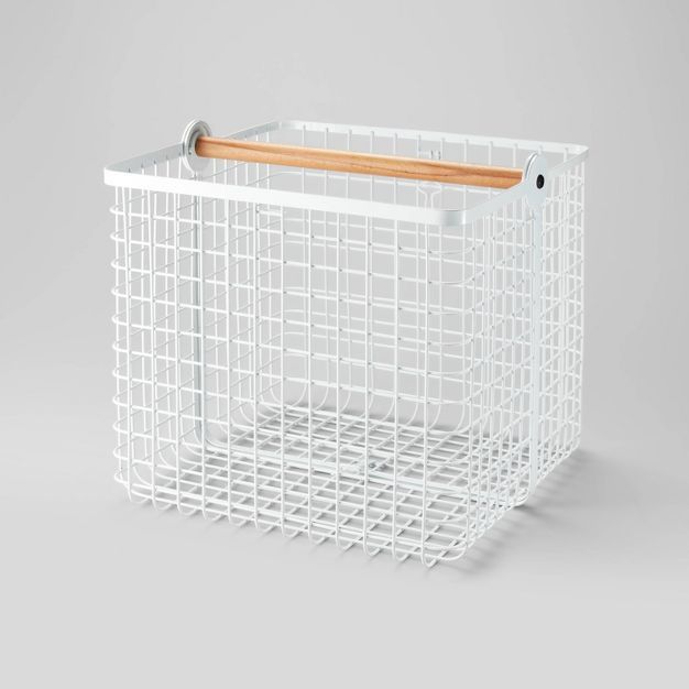 Large Wire with Natural Wood Handles 2 in 1 Milk Crate White - Brightroom™ | Target