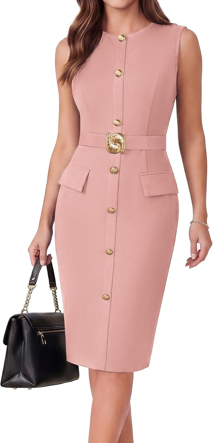 GRACE KARIN Work Dresses for Women 2026 Summer Sleeveless Bodycon Business Outfits Office Button ... | Amazon (US)