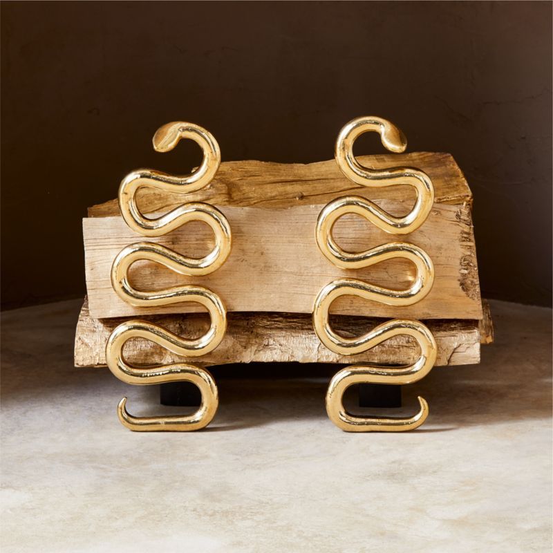 Polished Brass Snake Fireplace Andirons Set of 2 | CB2 | CB2