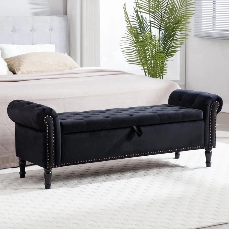 Aemeios 67" Velvet Storage Bench Upholstered Button-Tufted End of Bed Storage Ottoman Benches wit... | Walmart (US)
