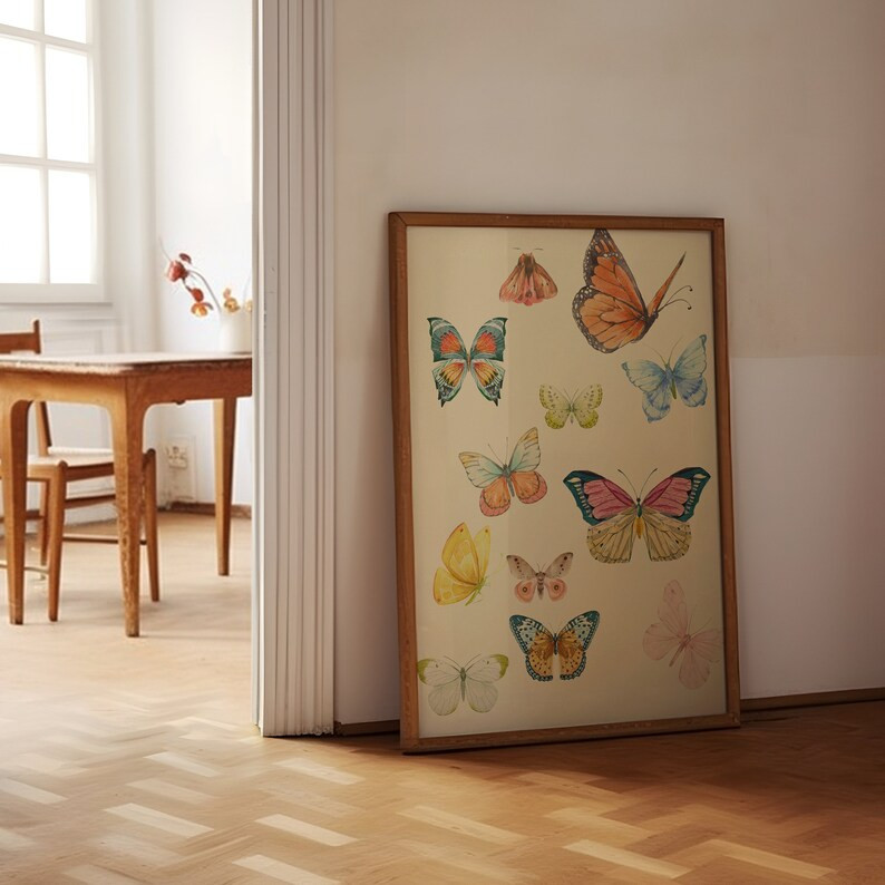 Butterfly Collage Papillion Art Print, Digital Downloadable Wall Art, Trendy Decor, Abstract Vint... | Etsy (US)