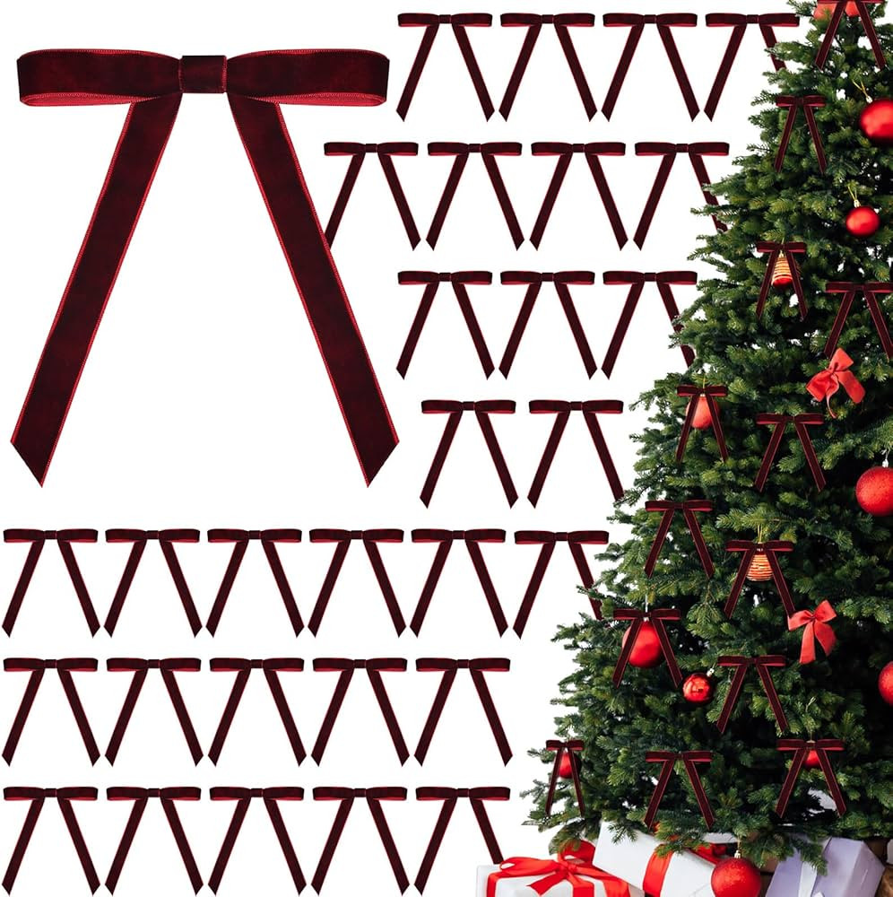 30 Pcs Christmas Velvet Wreath Bow, 5 x 7 Inch Vintage Velvet Ribbon Bows Rustic Crafts Gift Bows... | Amazon (US)