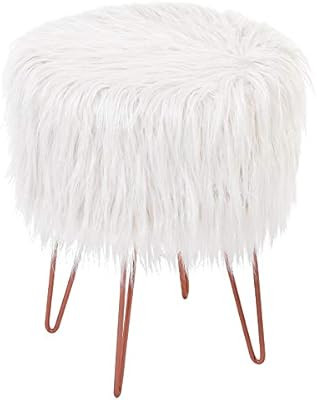 BirdRock Home White Faux Fur Vanity Stool Chair – Soft Furry Compact Padded Seat - Vanity, Livi... | Amazon (US)