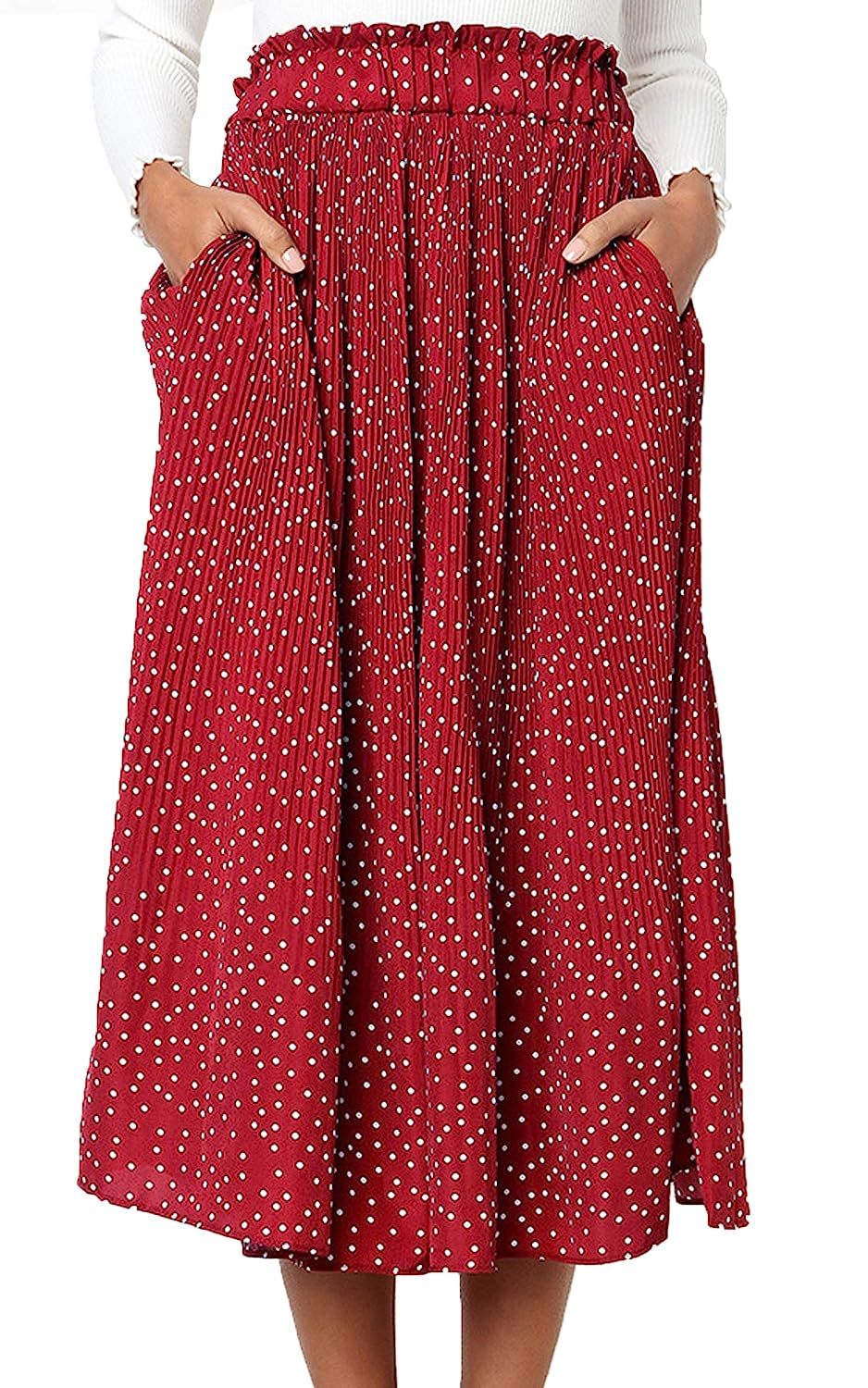 ECOWISH Womens Polka Dot Pockets Pleated Skirt Vintage Puffy Swing Casual Dress | Amazon (US)