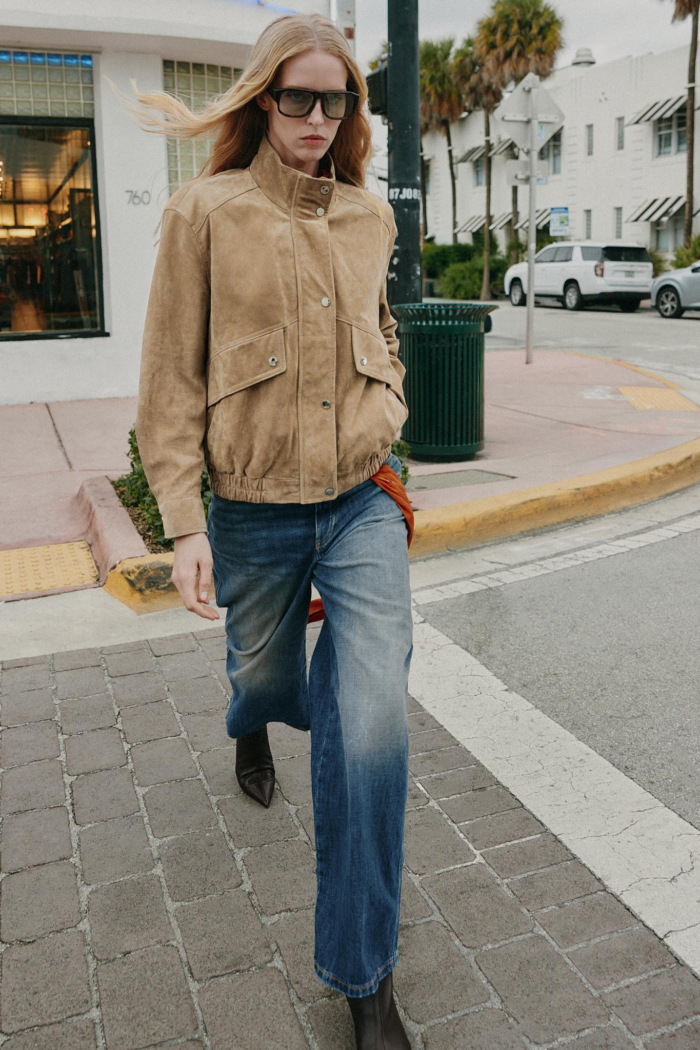 100% SUEDE LEATHER HIGH COLLAR JACKET | Zara Canada