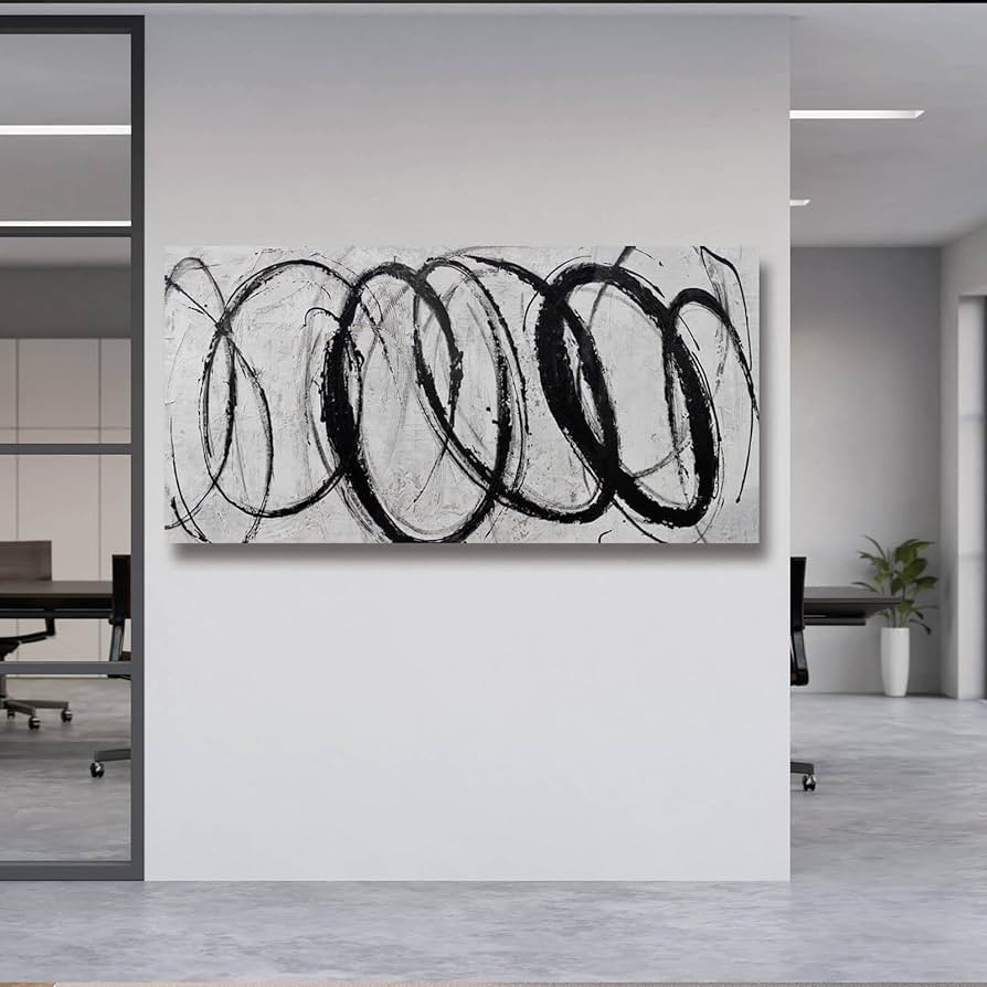 MLART99 Abstract Wall Art Grunge Wall Decor Circle Painting Black Art Line Prints for Dining Room... | Amazon (US)