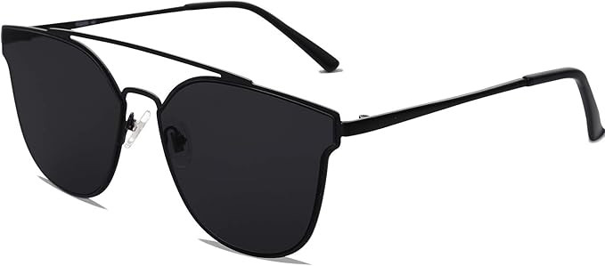 SOJOS Fashion Mirrored Sunglasses Double Bar Flat Stainless Steel Frame SO SHINE | Amazon (US)