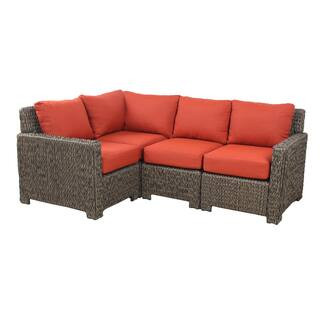 Hampton Bay Laguna Point 4-Piece Wicker Outdoor Sectional Chairs with CushionGuard Quarry Red Cus... | The Home Depot
