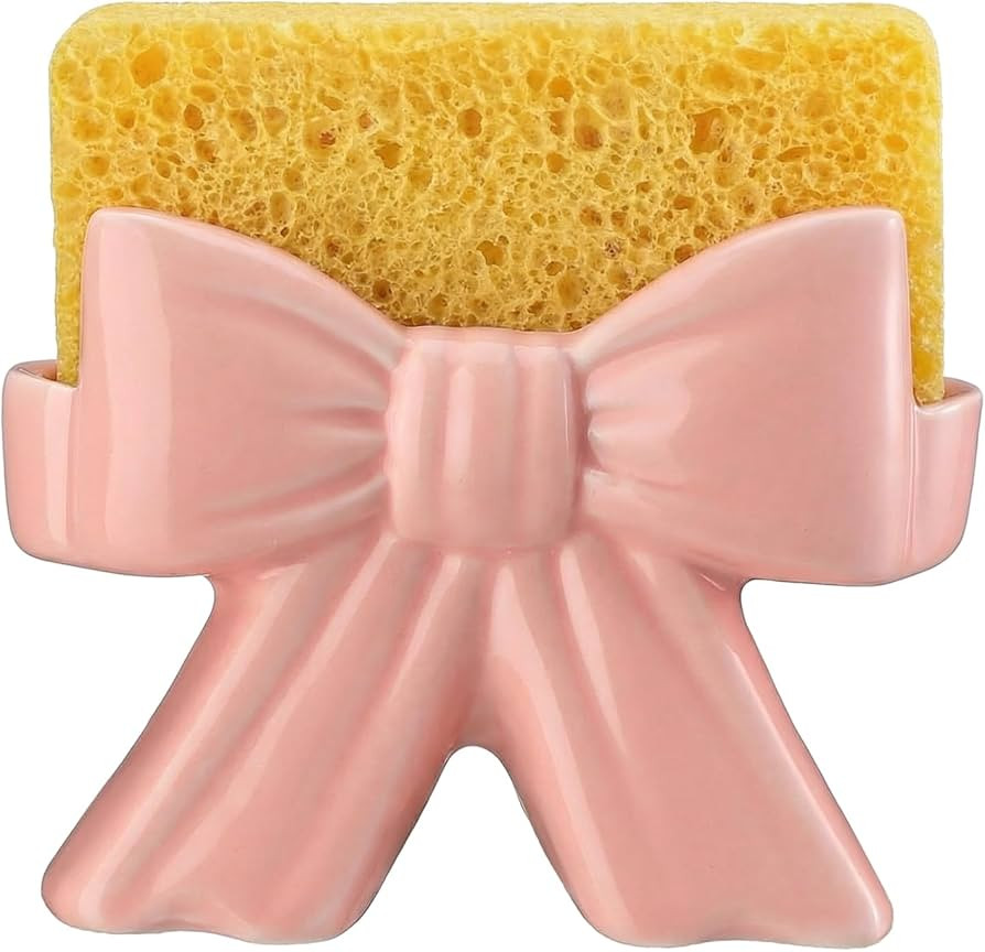 Pink Bow Kitchen Sponge Holder Ceramic Dish Sponge Holder Rack for Kitchen Sink Coquette Pastel C... | Amazon (US)