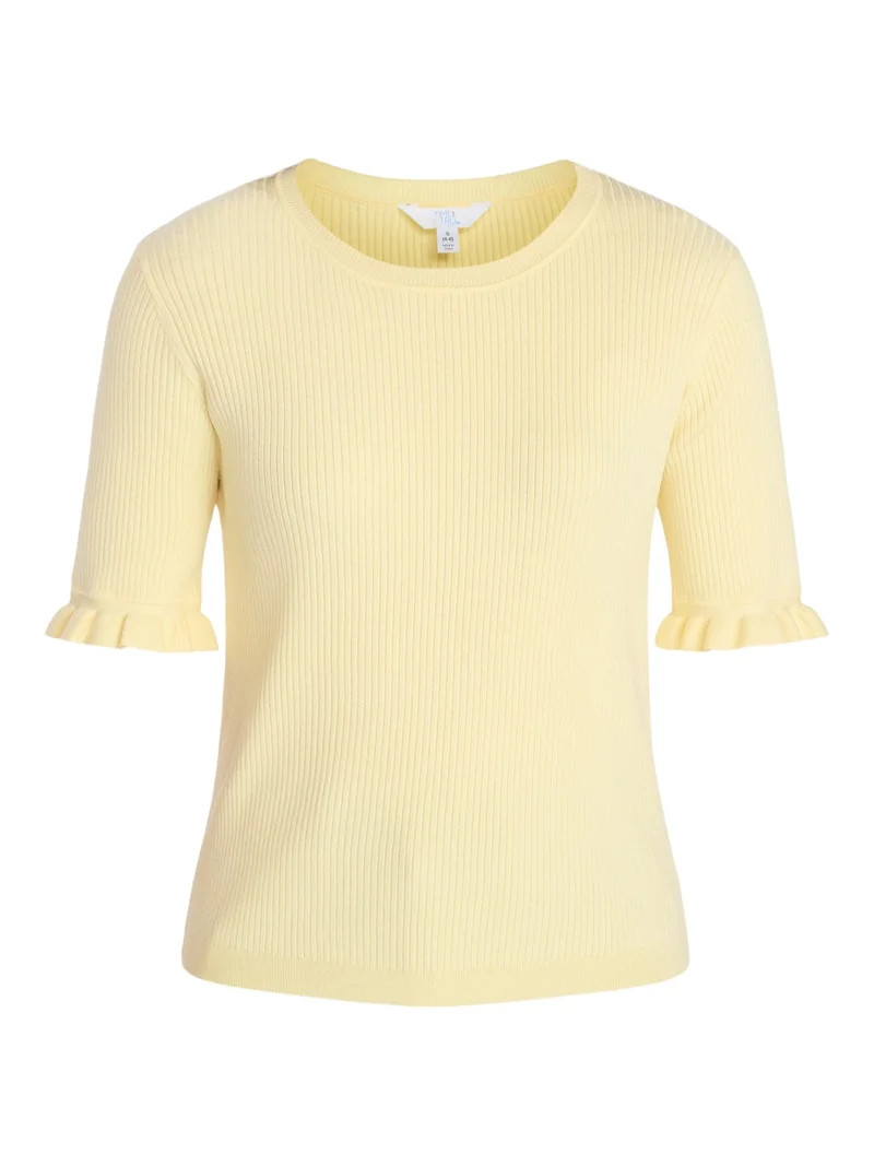 Time and Tru Women's Ribbed Sweater with Flounce Sleeves, Midweight, Sizes XS-XXXL | Walmart (US)