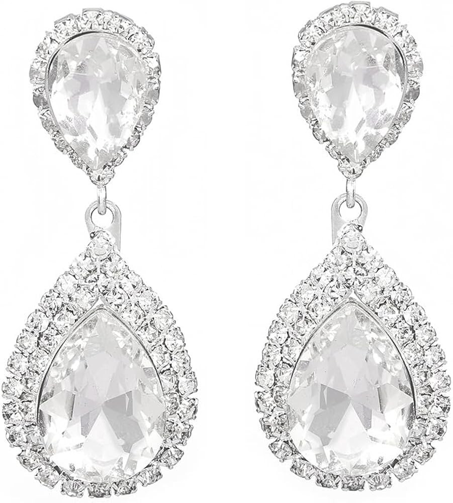 Unicra Silver Rhinestone Teardrop Earrings Crystal Wedding Bridal Dangle Earrings Prom Drop Earri... | Amazon (US)