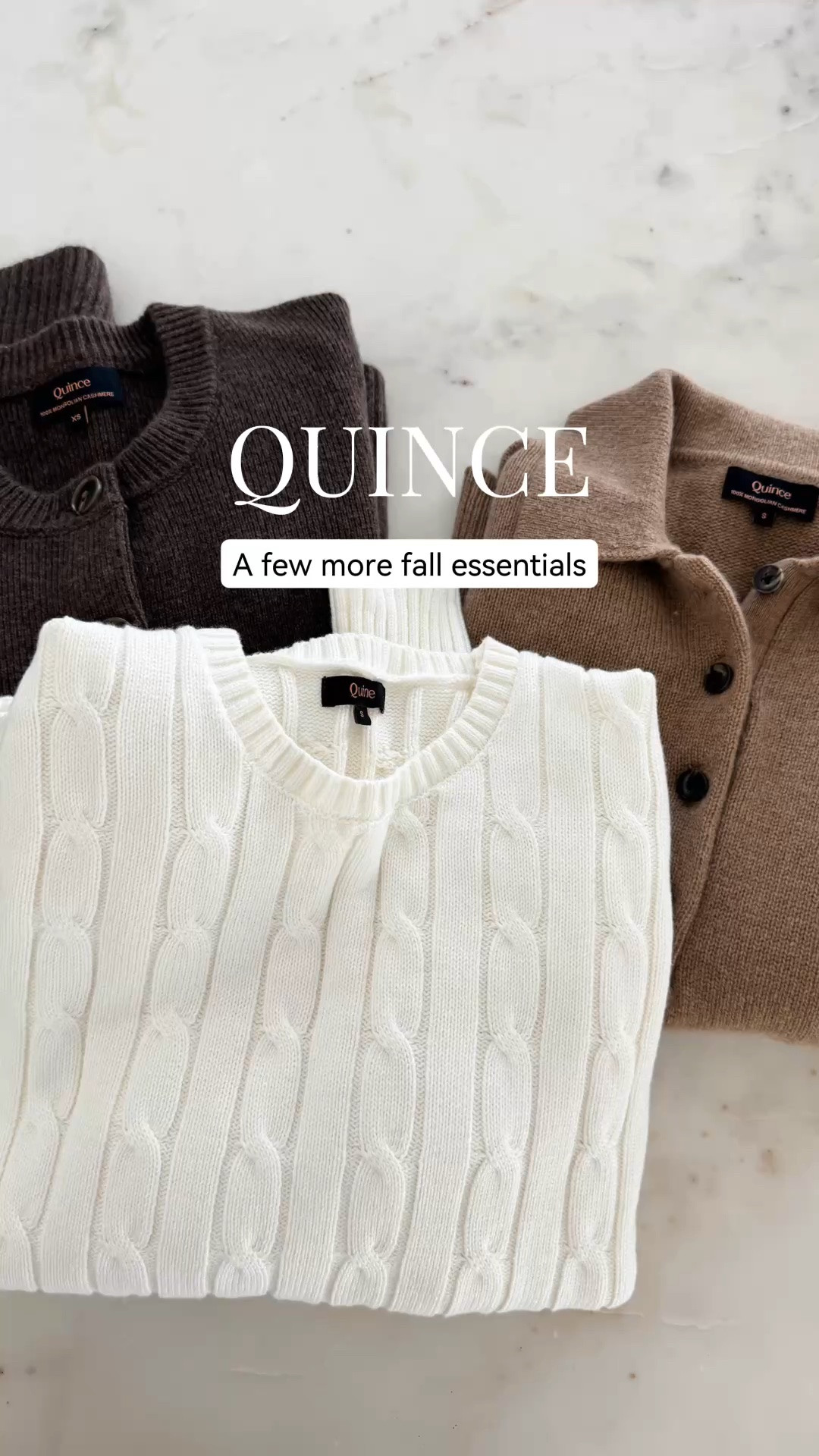 Beautiful sweater options from Quince perfect for fall. 

Cable knit small - size up for a roomier fit
Structured cardigan xs
Cashmere polo small

#LTKmomlife #LTKPetite #LTKOver40