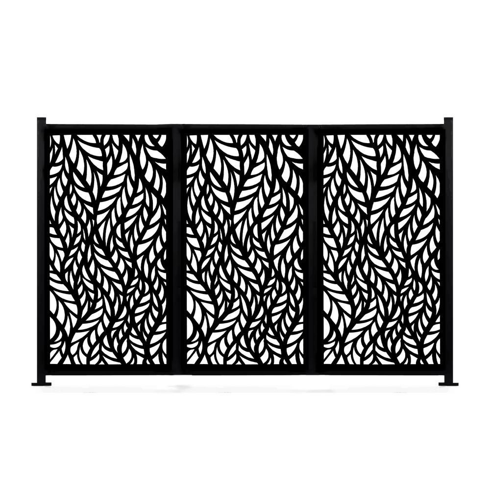Ejoy New Style MetalArt Laser Cut Metal Black Privacy Fence Screen, BlowingLeaves, 2Pole With 3Panel | The Home Depot