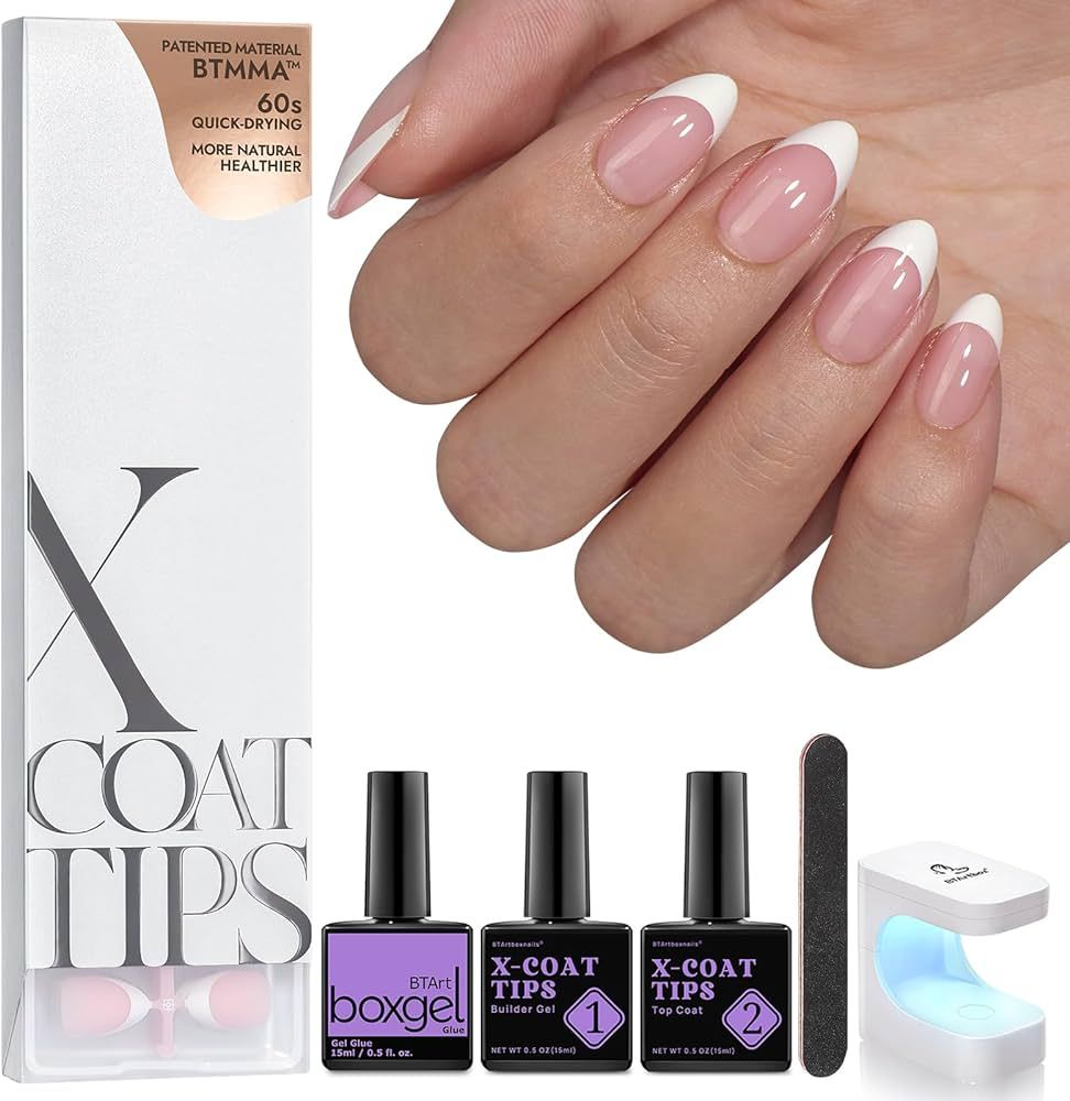 btartboxnails XCOATTIPS French Nail Tips - Short Almond Nail Tips with Nail Gel, French Protecing... | Amazon (US)