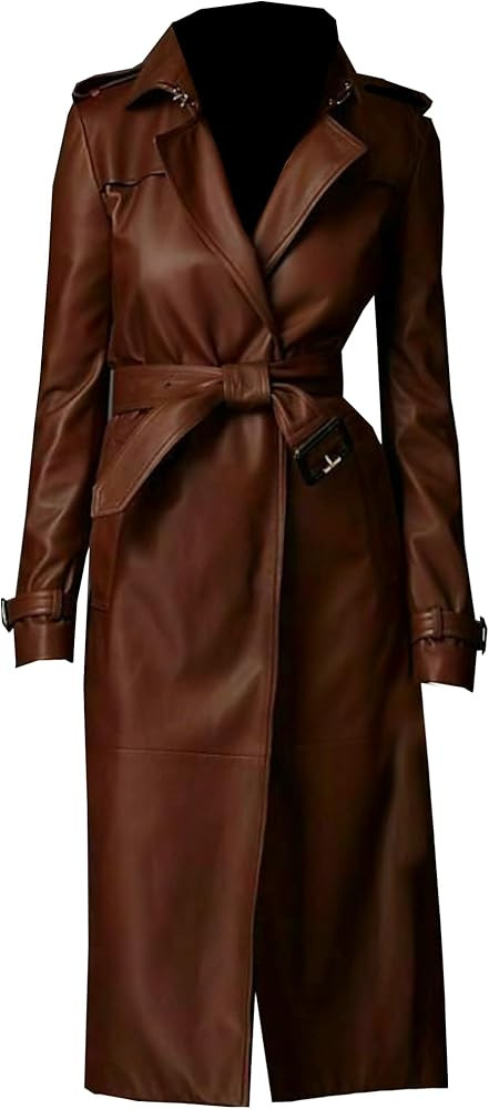 VearFit Women's Brown Leather Trench Coat - Winter Wear Stylish Designer for Every Occasions | Amazon (US)