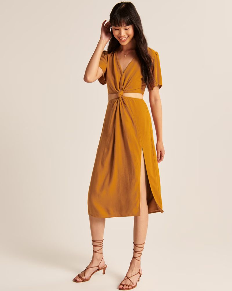 Women's Knot-Front Cutout Midi Dress | Women's Dresses & Jumpsuits | Abercrombie.com | Abercrombie & Fitch (US)