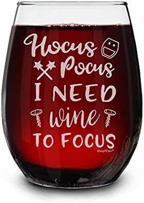 Shop4Ever Hocus Pocus I Need Wine To Focus Laser Engraved Stemless Wine Glass Funny Halloween Win... | Amazon (US)