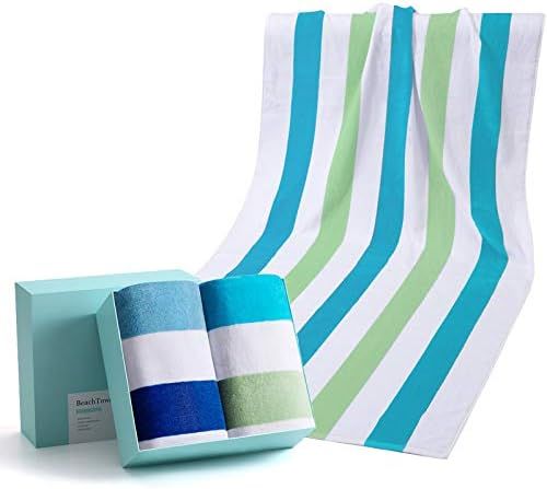 WIIKWEEK 100% Cotton Beach Towel Oversized with Colorful Stripes, Soft and Quick Dry Beach/Swim/P... | Amazon (US)