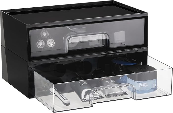 Vtopmart Black Stackable Storage Drawers, 2 Pack Wide Organizers | Amazon (US)
