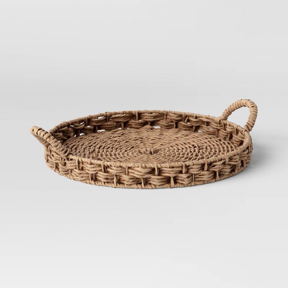 Medium Manmade Rattan with Wrapped Ear Handles Tray Natural - Threshold designed with Studio McGee | Target