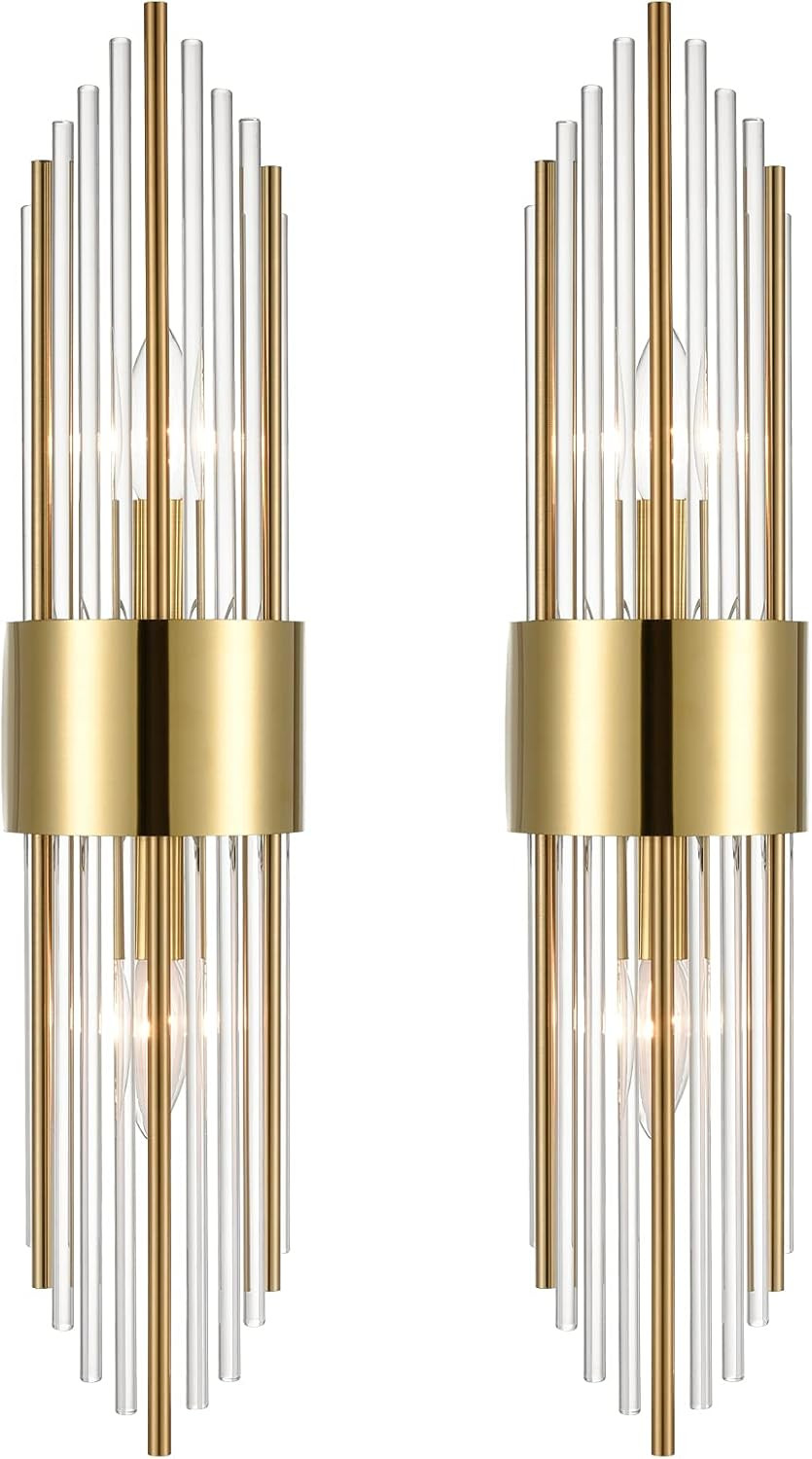 2-Light Modern Brushed Titanium Gold Wall Sconce with Clear Glass | Amazon (US)