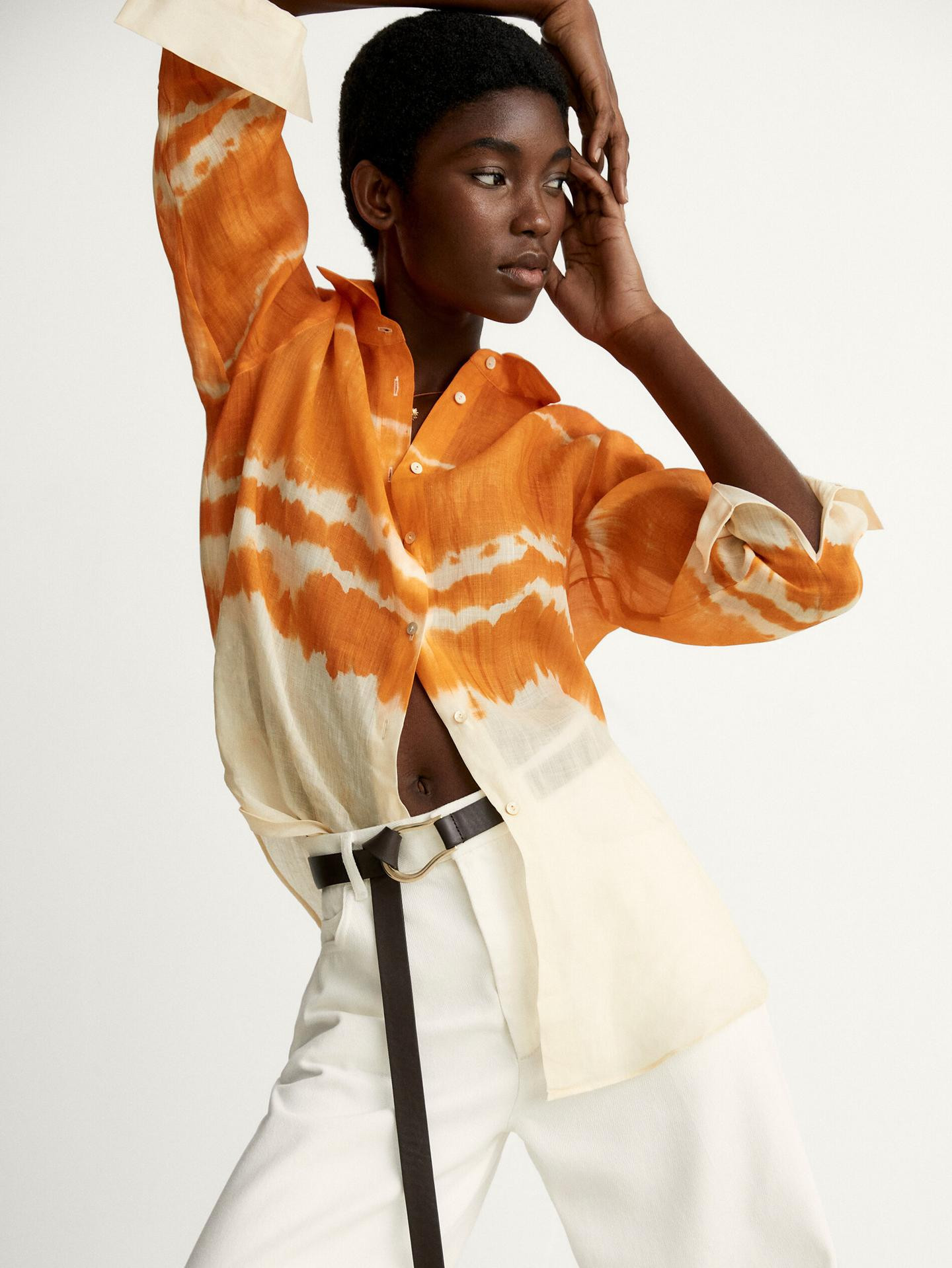 Ramie tie-dye orange shirt | Massimo Dutti US