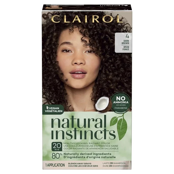 Clairol Natural Instincts Demi-Permanent Hair Color Creme, 4 Dark Brown, Hair Dye, 1 Application | Walmart (US)
