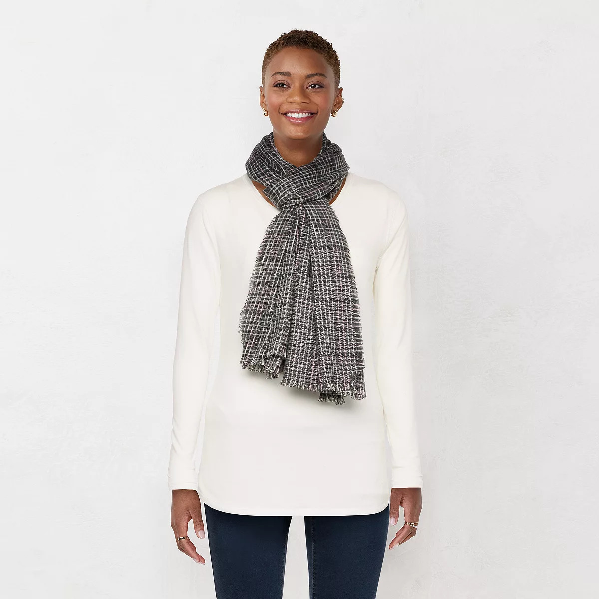 Women's LC Lauren Conrad Mini Plaid Scarf with Metallic Shine | Kohl's