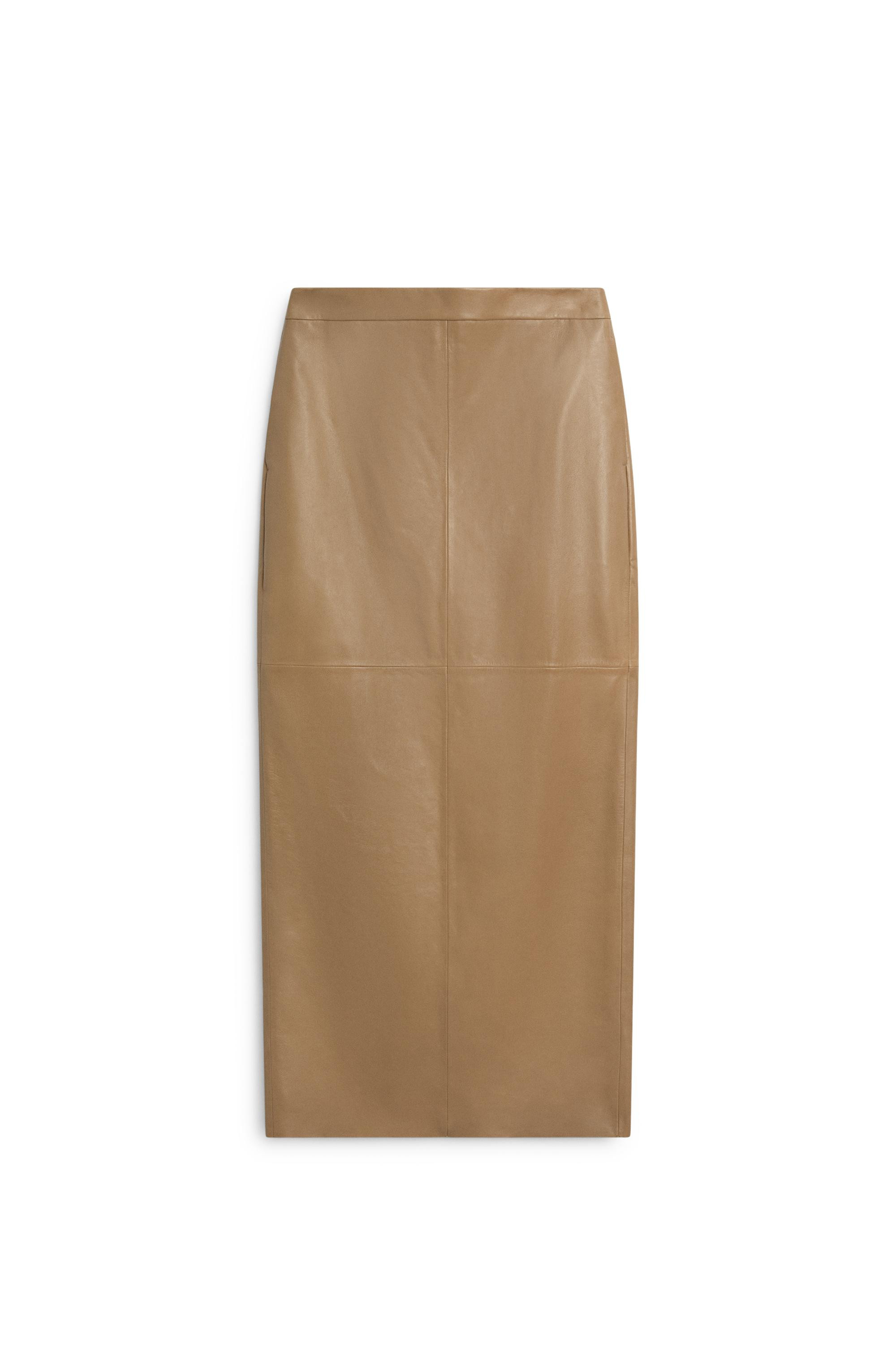 Nappa leather midi skirt with seams - LIMITED EDITION - CAMEL | Massimo Dutti US
