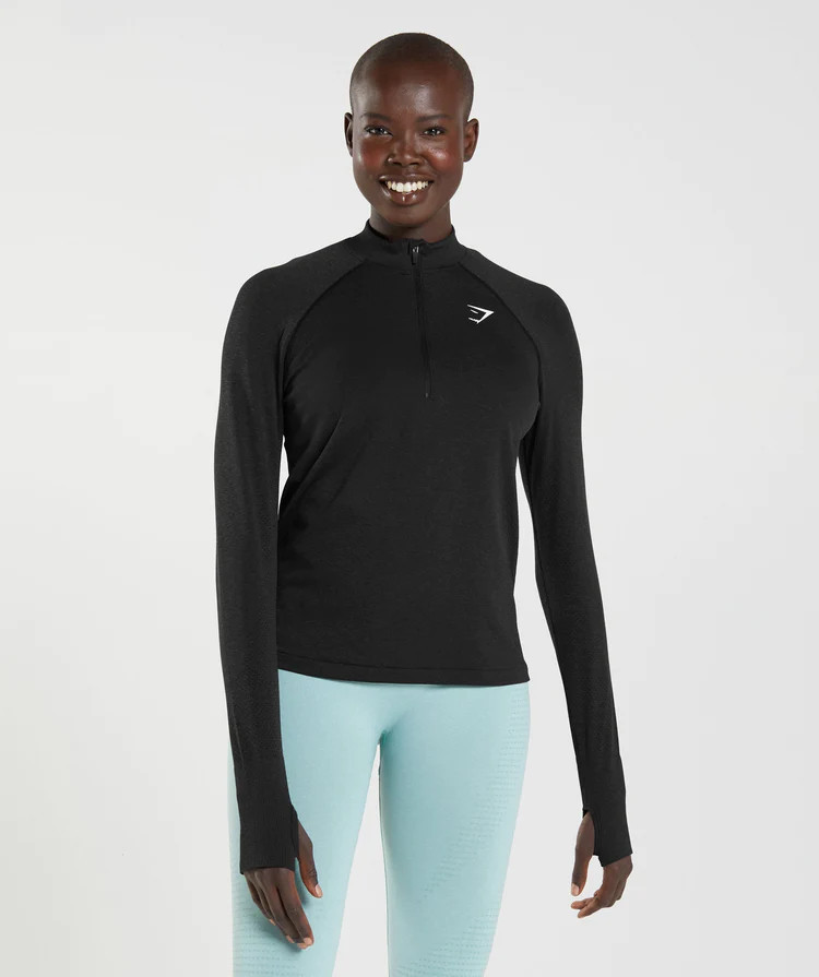Gymshark Vital Seamless 2.0 1/2 Zip Pullover - Black Marl | Gymshark US