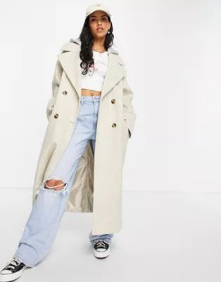 ASOS DESIGN oversized jersey hooded coat in cream | ASOS | ASOS (Global)