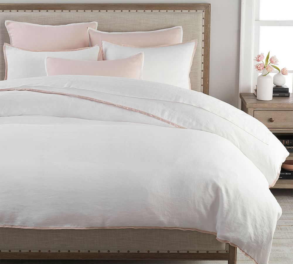 Belgian Flax Linen Contrast Flange Duvet Cover | Pottery Barn (US)