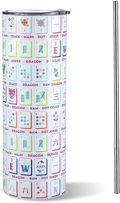 Patelai Mahjong Game Walled Insulated Tumbler 20 oz White Travel Cup Hot304 Stainless Steel Mug w... | Amazon (US)