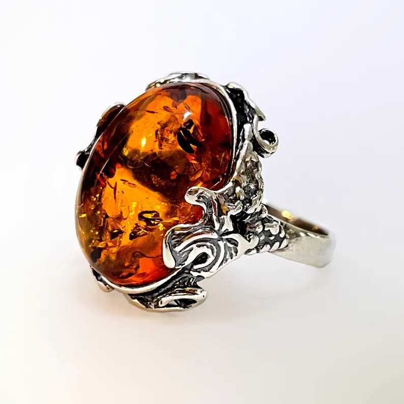 Vintage Natural Baltic Amber Ring • Amber Jewelry • Gift for Her Birthday • Silver Jewelry ... | Etsy (US)