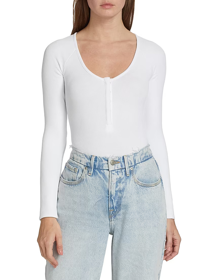 Good American The Feel Good Henley Bodysuit | Saks Fifth Avenue