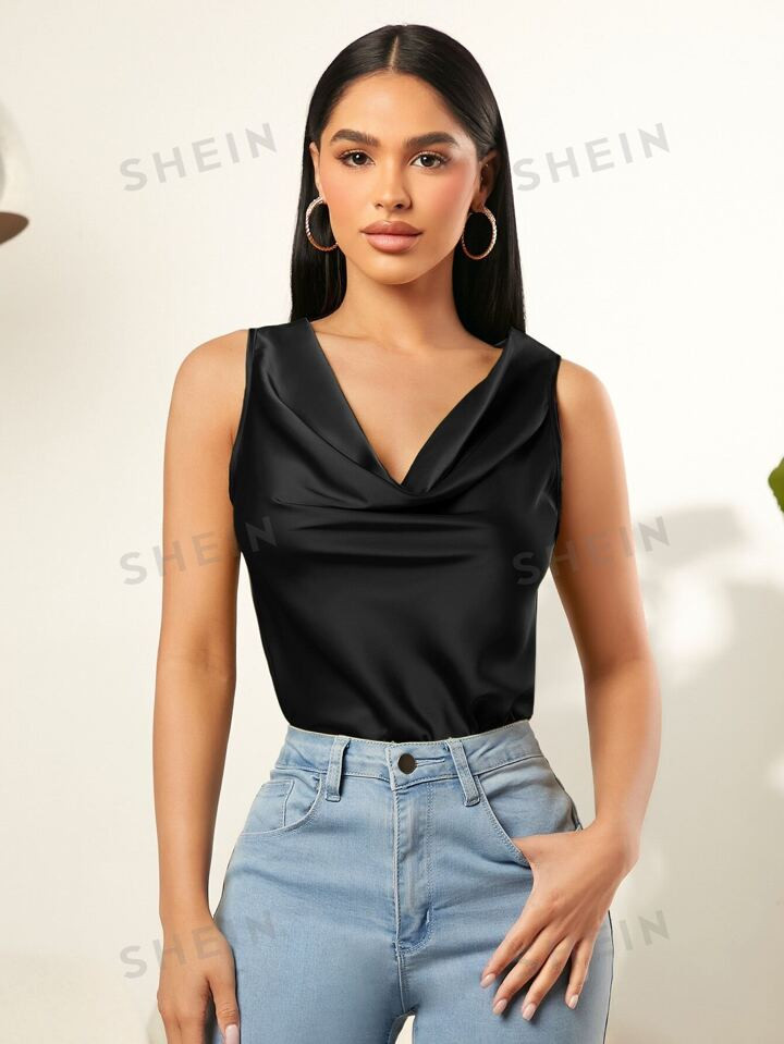 SHEIN SXY Draped Collar Satin Tank Top | SHEIN