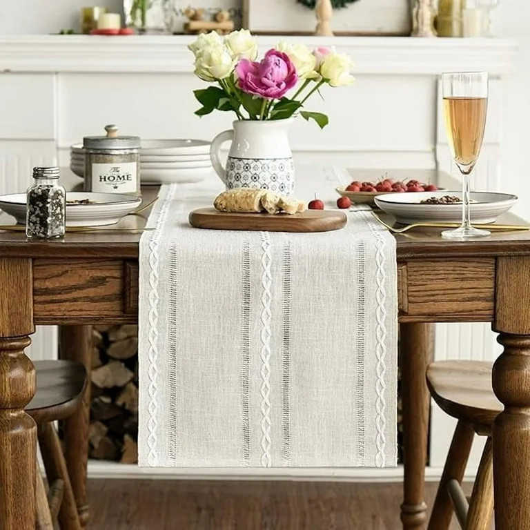 Sm:)e Linen Table Runner for Dining Table 13 x 72 Inch Ivory Burlap Linen Style Rustic Farmhouse ... | Walmart (US)